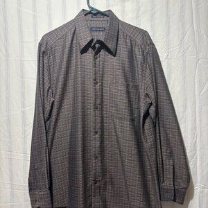 Jhane Barnes Shirt Men Medium Brown Button Up - Woven in Japan Cotton/Rayon